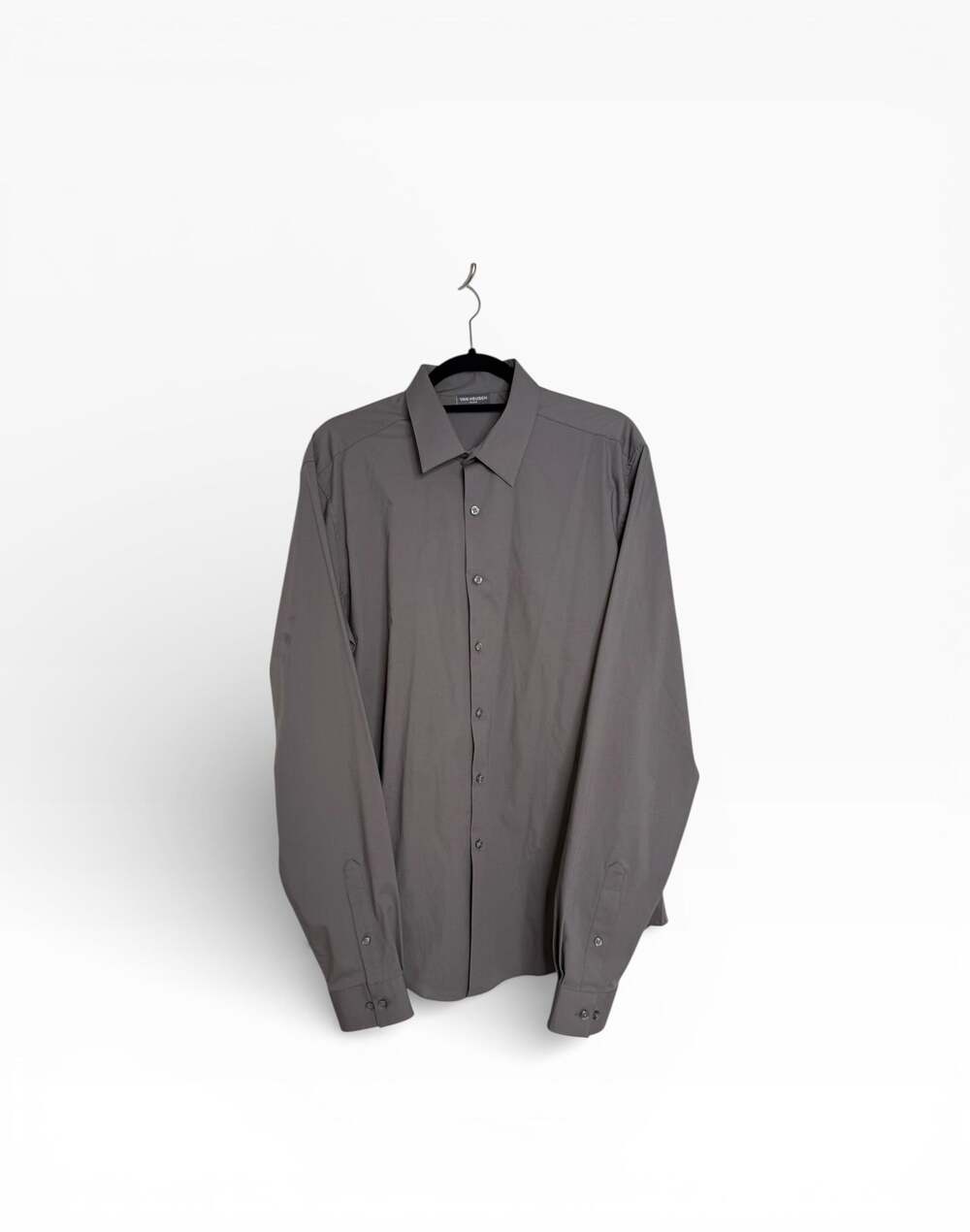 Van Heusen Flex Slim Fit Dress Shirt Men’s L 16–16.5 Gray Stretch Button Down